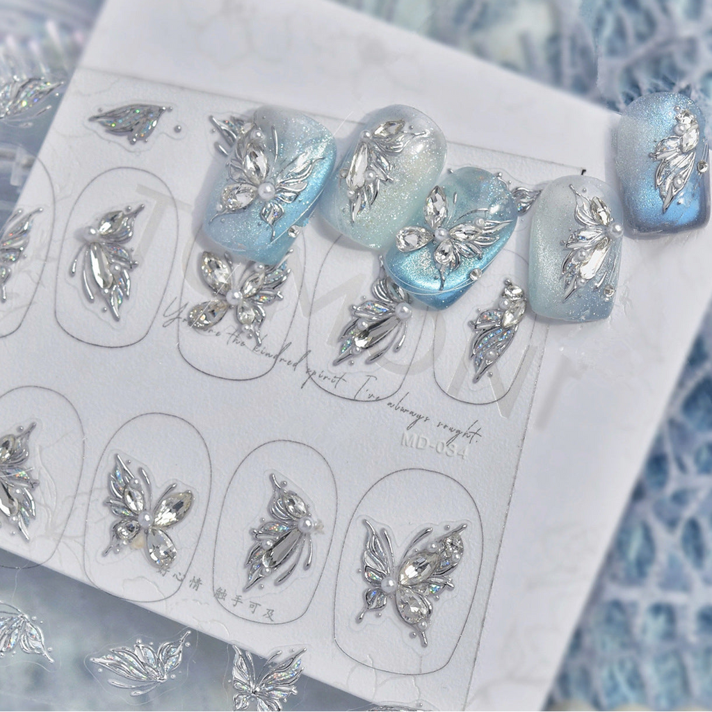 Butterfly Rhinestone Nail Stickers – Pre-Arranged Self-Adhesive Nail Gems MD034