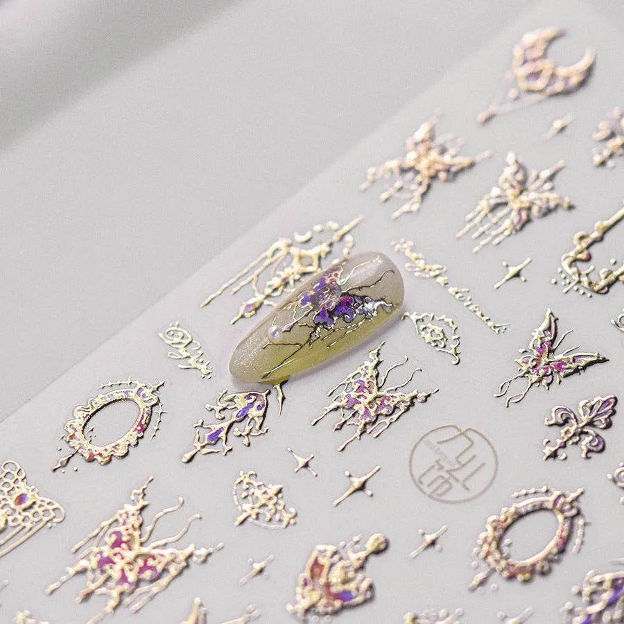 Butterfly with Gold Lace Nail Art Stickers Adhesive Embossed Lace Wings Sticker Decals to3186