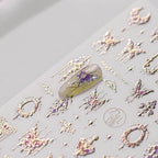 Butterfly with Gold Lace Nail Art Stickers Adhesive Embossed Lace Wings Sticker Decals to3186