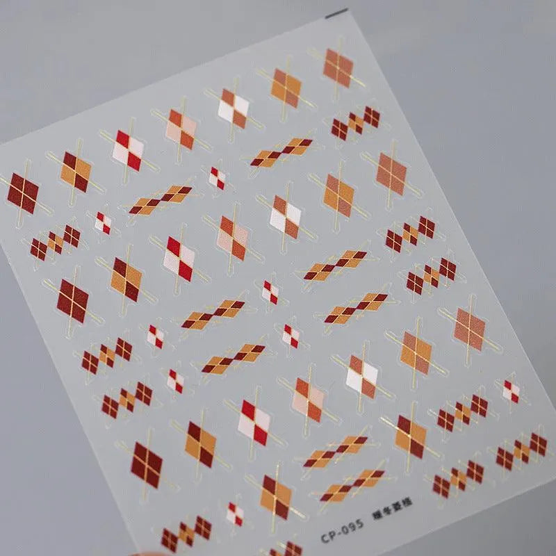 Nail Art Stickers Adhesive Slider Embossed Grid Sticker Decals CP095