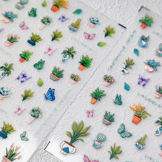 Cacti Nail Art Stickers Adhesive Slider Embossed Cactus Sticker Decals 