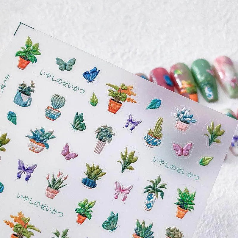 Cacti Nail Art Stickers Adhesive Slider Embossed Cactus Sticker Decals 