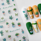 Cactus Nail Art Stickers Adhesive Slider Green Plant Leaf Sticker Decals TS3328