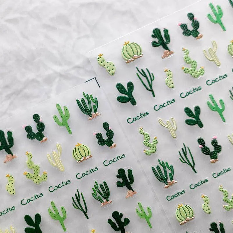 Cactus Nail Art Stickers Adhesive Sliders Flower Embossed Sticker Decals TS2839