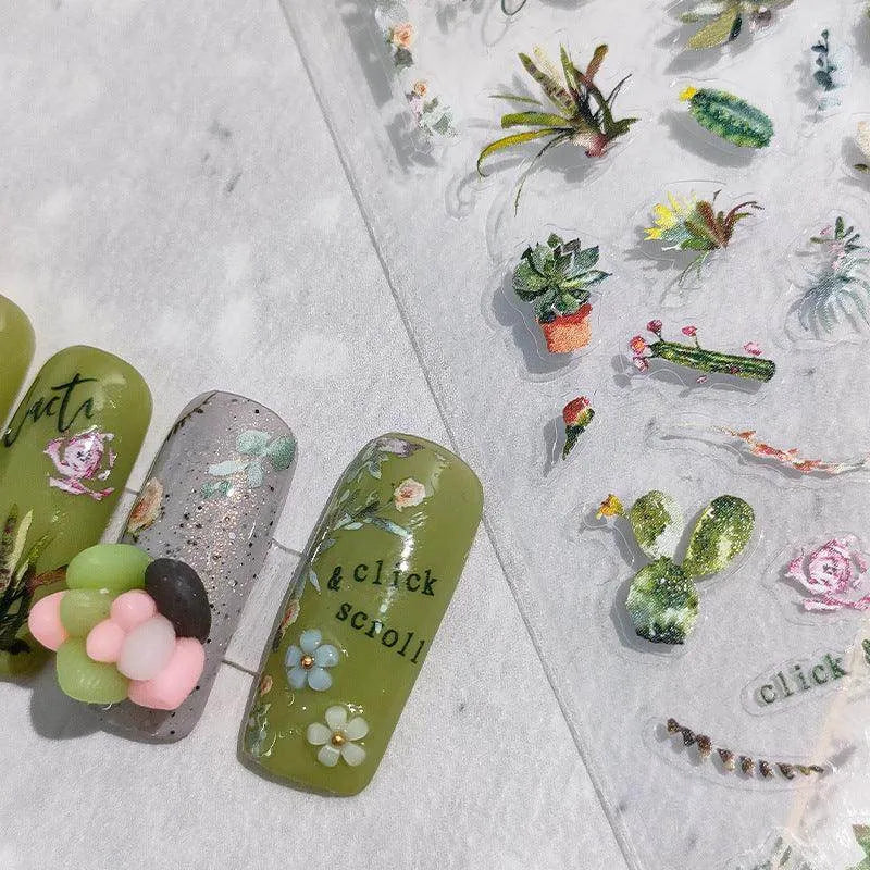 Cactus Nail Art Stickers Aloe Vera Leaf Adhesive Sticker Decals TS1839