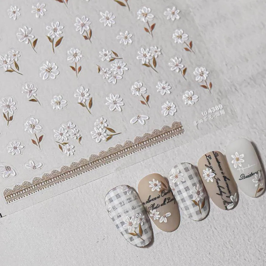 Camellia Flower Nail Art Stickers Adhesive Embossed Sticker Decals