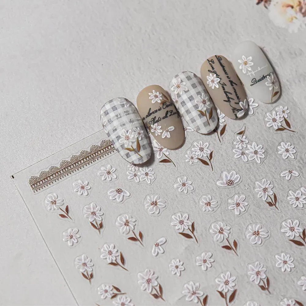 Camellia Flower Nail Art Stickers Adhesive Embossed Sticker Decals