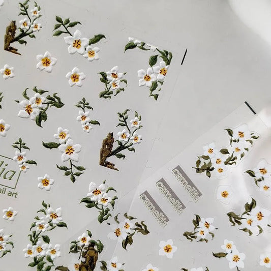 Camellia Flower Nail Art Stickers Adhesive Slider Floral Leaf Sticker Decals TS1851