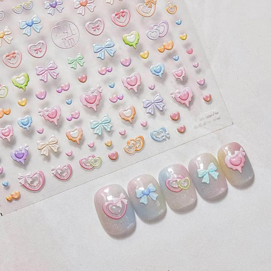 Candy Bow Tie Nail Art Stickers Adhesive Embossed Love Bows Sticker Decals 