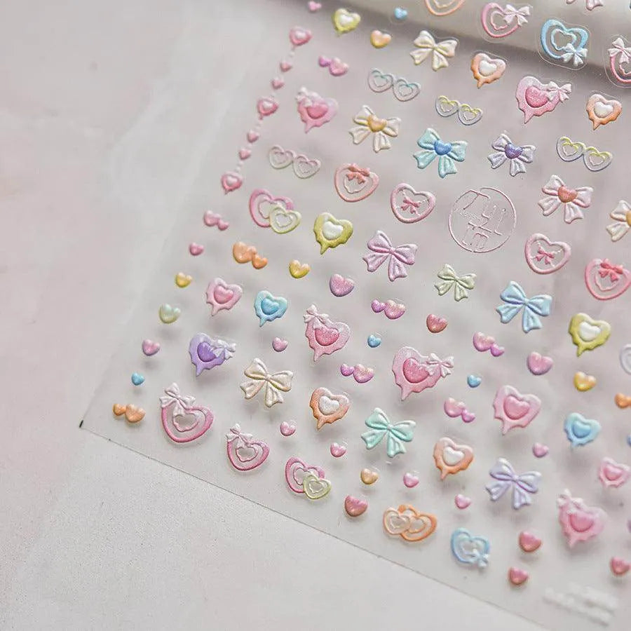 Candy Bow Tie Nail Art Stickers Adhesive Embossed Love Bows Sticker Decals 