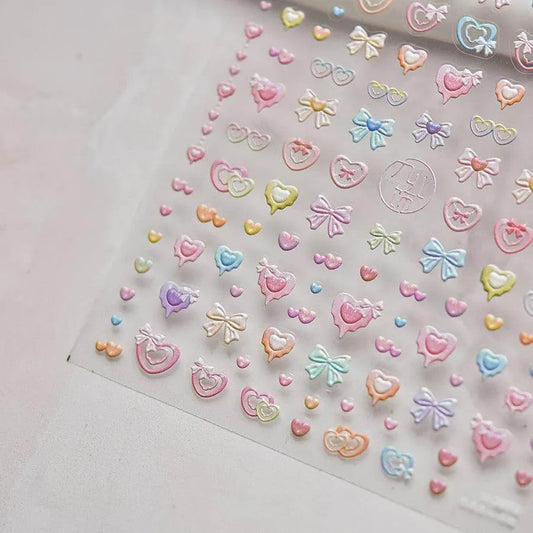 Candy Bow Tie Nail Art Stickers Adhesive Embossed Love Bows Sticker Decals 