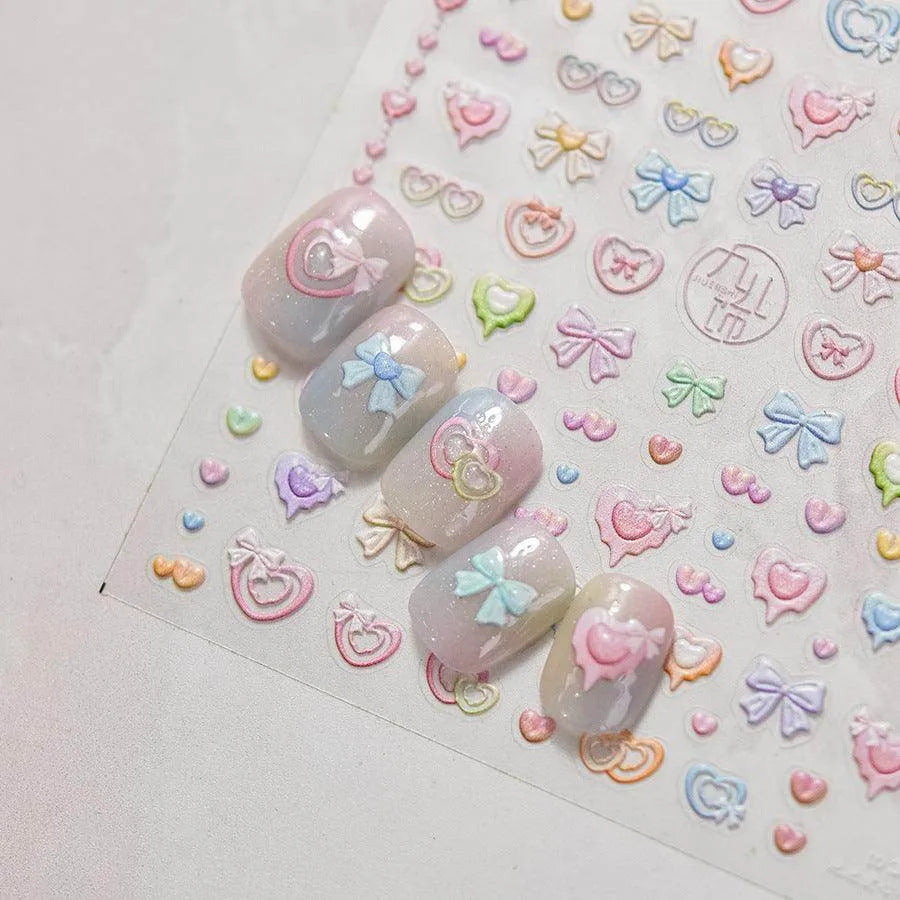 Candy Bow Tie Nail Art Stickers Adhesive Embossed Love Bows Sticker Decals 