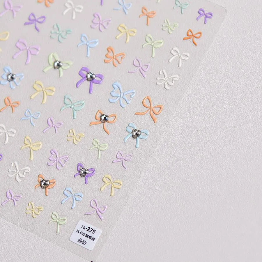 Candy Color Bow Nail Art Stickers Colorful Bow Tie Adhesive Embossed Sticker Decals 