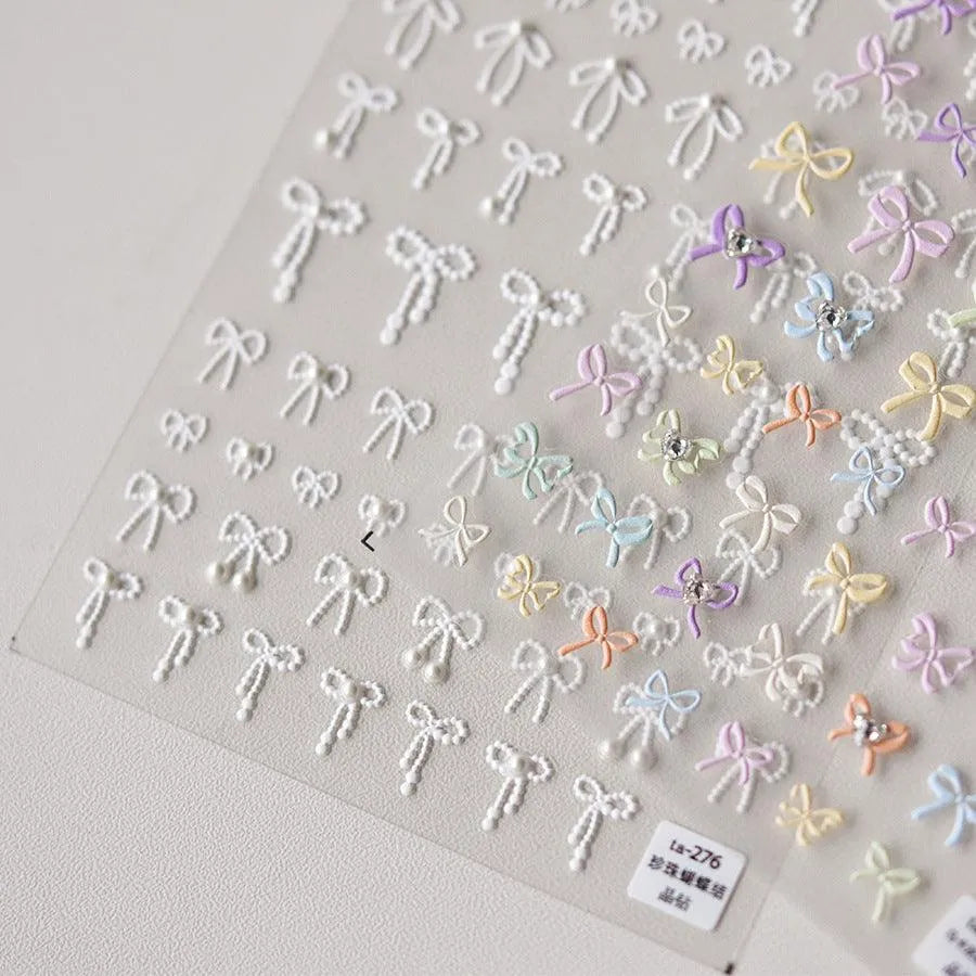 Candy Color Bow Nail Art Stickers Colorful Bow Tie Adhesive Embossed Sticker Decals 