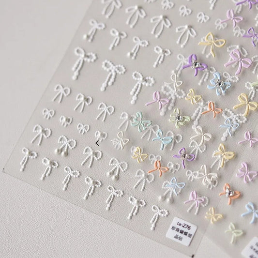 Candy Color Bow Nail Art Stickers Colorful Bow Tie Adhesive Embossed Sticker Decals 