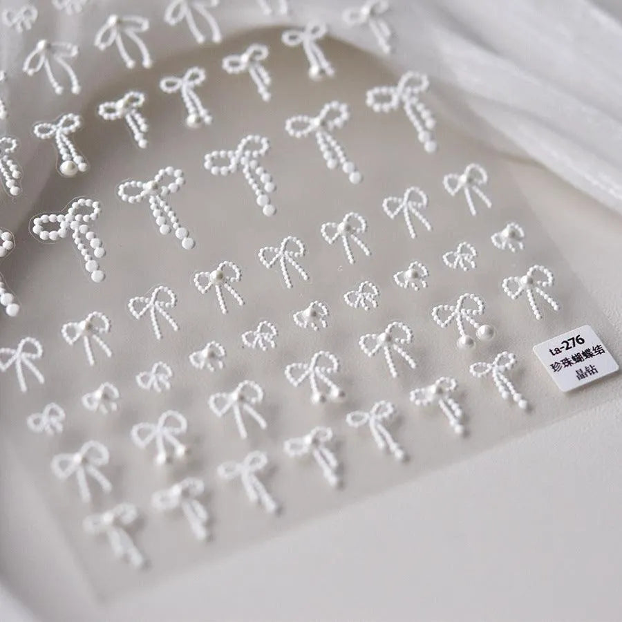 Candy Color Bow Nail Art Stickers Colorful Bow Tie Adhesive Embossed Sticker Decals 