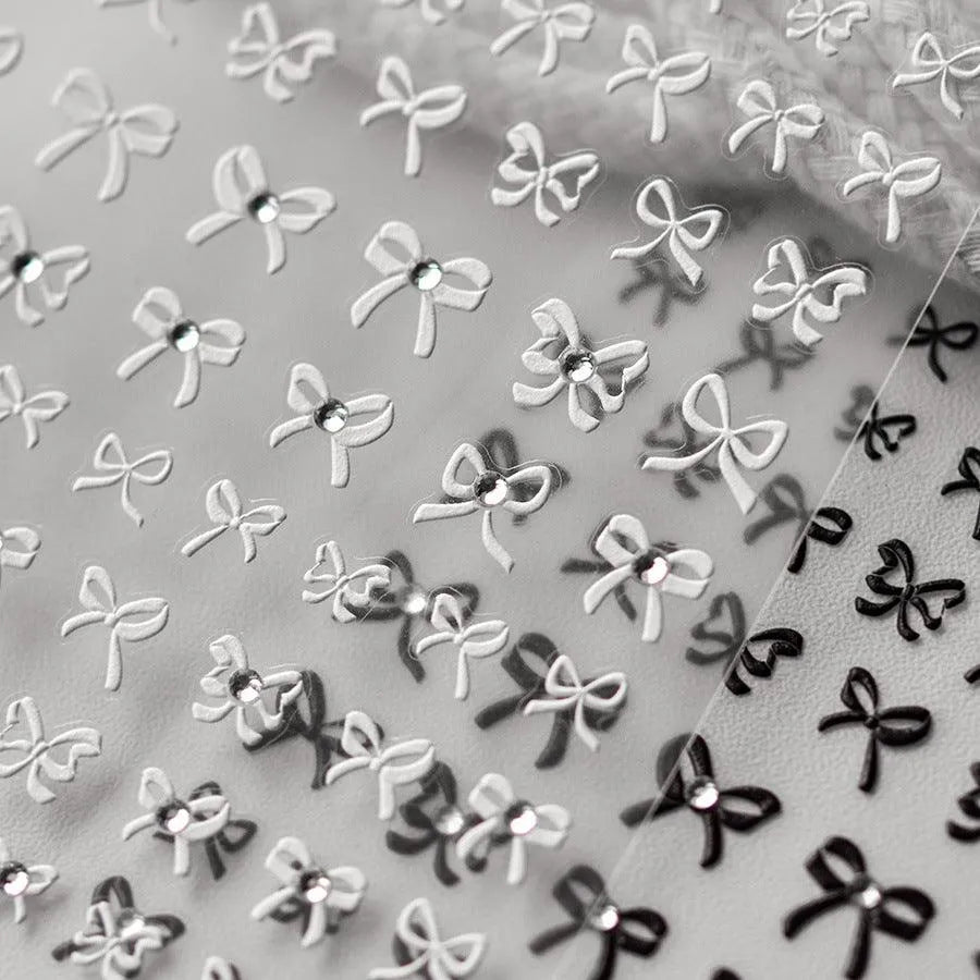 Candy Color Bow Nail Art Stickers Colorful Bow Tie Adhesive Embossed Sticker Decals 