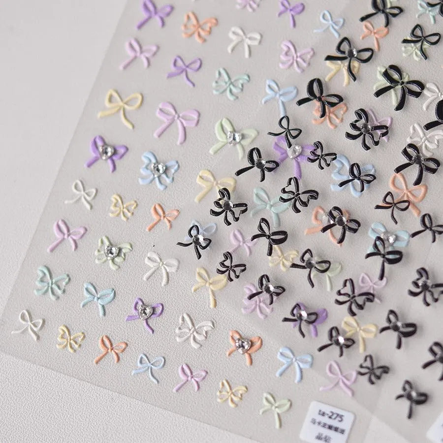Candy Color Bow Nail Art Stickers Colorful Bow Tie Adhesive Embossed Sticker Decals 