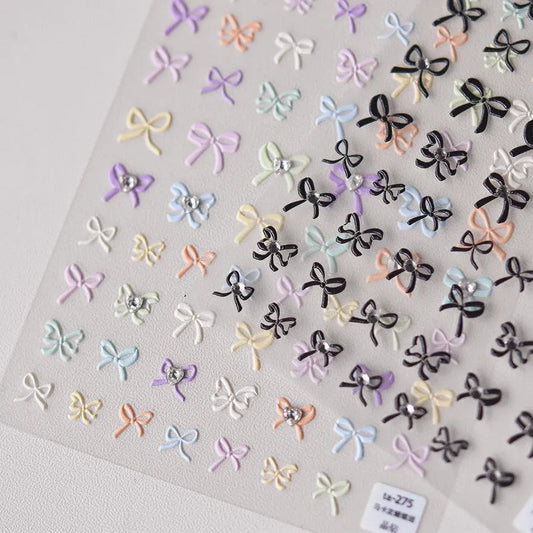 Candy Color Bow Nail Art Stickers Colorful Bow Tie Adhesive Embossed Sticker Decals 