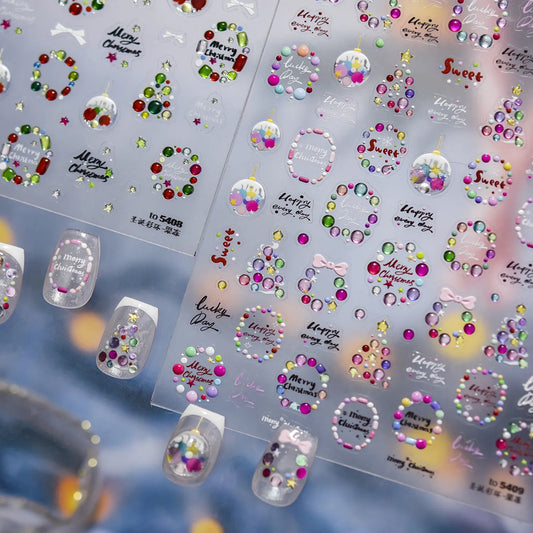 Candy Color Christmas Nail Stickers - Xmas Tree Ball Jelly Nail Decals