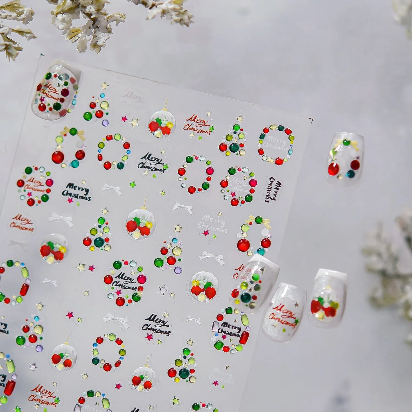 Candy Color Christmas Nail Stickers - Xmas Tree Ball Jelly Nail Decals