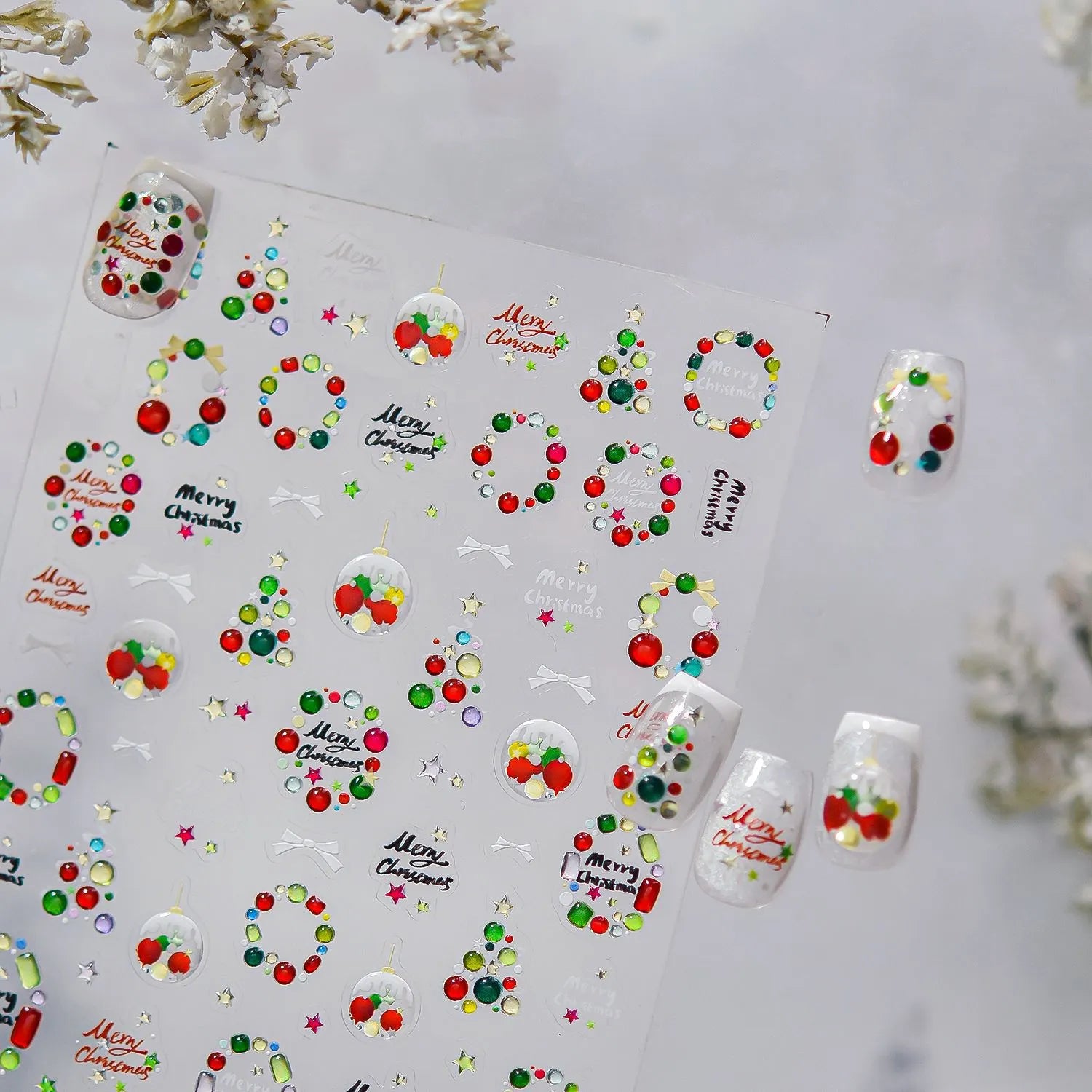 Candy Color Christmas Nail Stickers - Xmas Tree Ball Jelly Nail Decals
