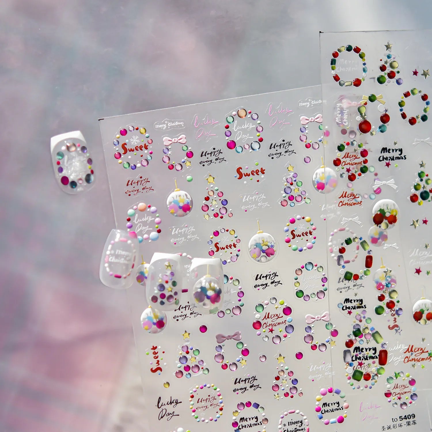 Candy Color Christmas Nail Stickers - Xmas Tree Ball Jelly Nail Decals