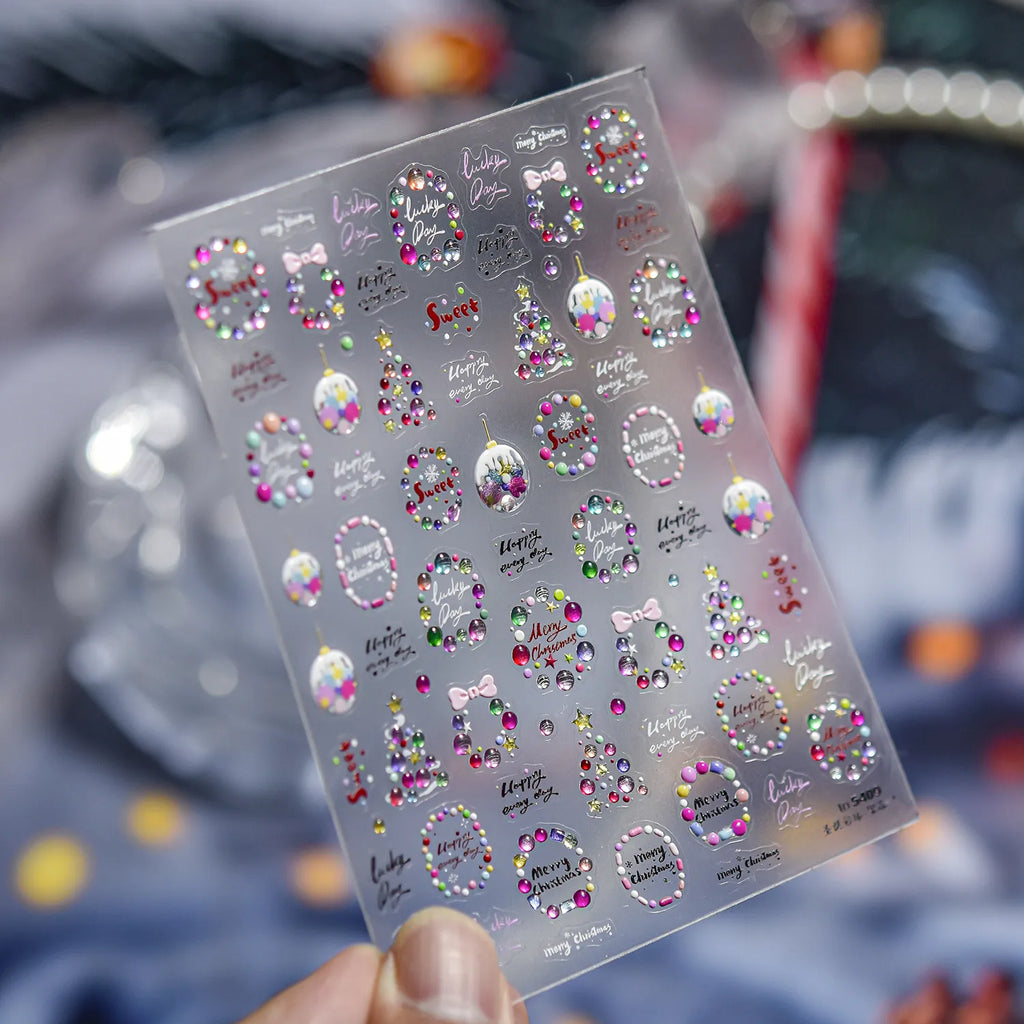 Candy Color Christmas Nail Stickers - Xmas Tree Ball Jelly Nail Decals