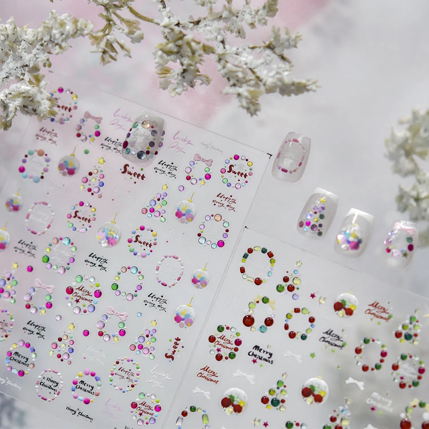 Candy Color Christmas Nail Stickers - Xmas Tree Ball Jelly Nail Decals