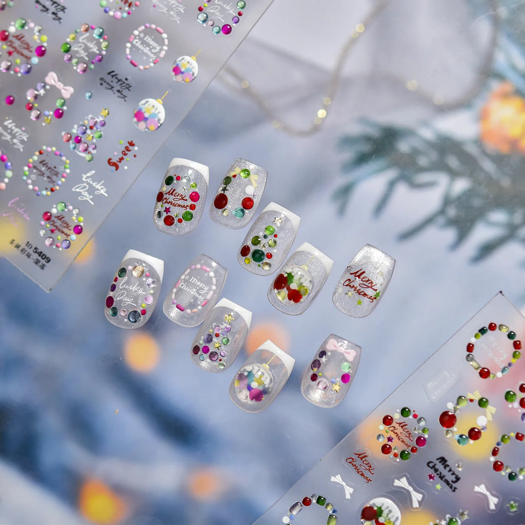 Candy Color Christmas Nail Stickers - Xmas Tree Ball Jelly Nail Decals