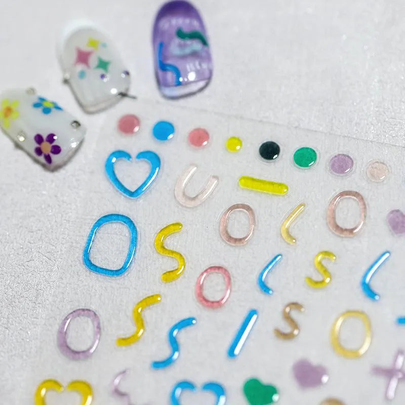 Candy Colors Love Heart Nail Art Stickers Adhesive Slider Jelly Stars Hearts Flower Sticker Decals 