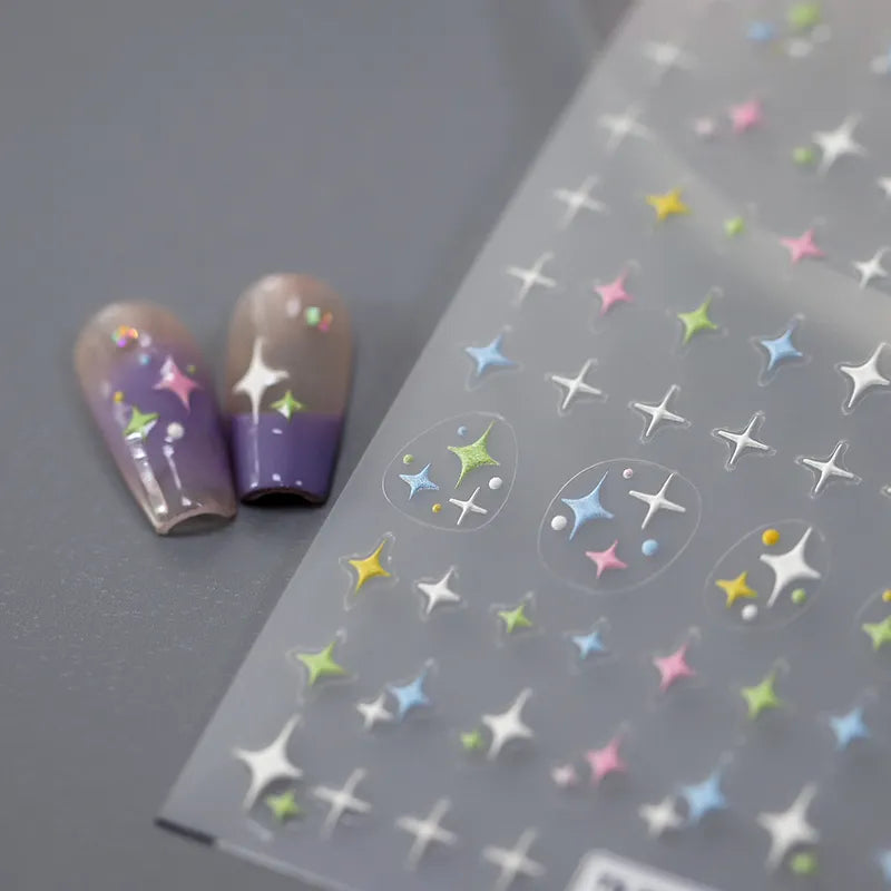 Candy Colors Stars Nail Art Stickers Colorful Cross Stars Adhesive Sticker Decals TS3310