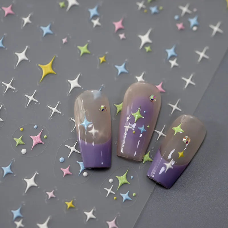 Candy Colors Stars Nail Art Stickers Colorful Cross Stars Adhesive Sticker Decals TS3310