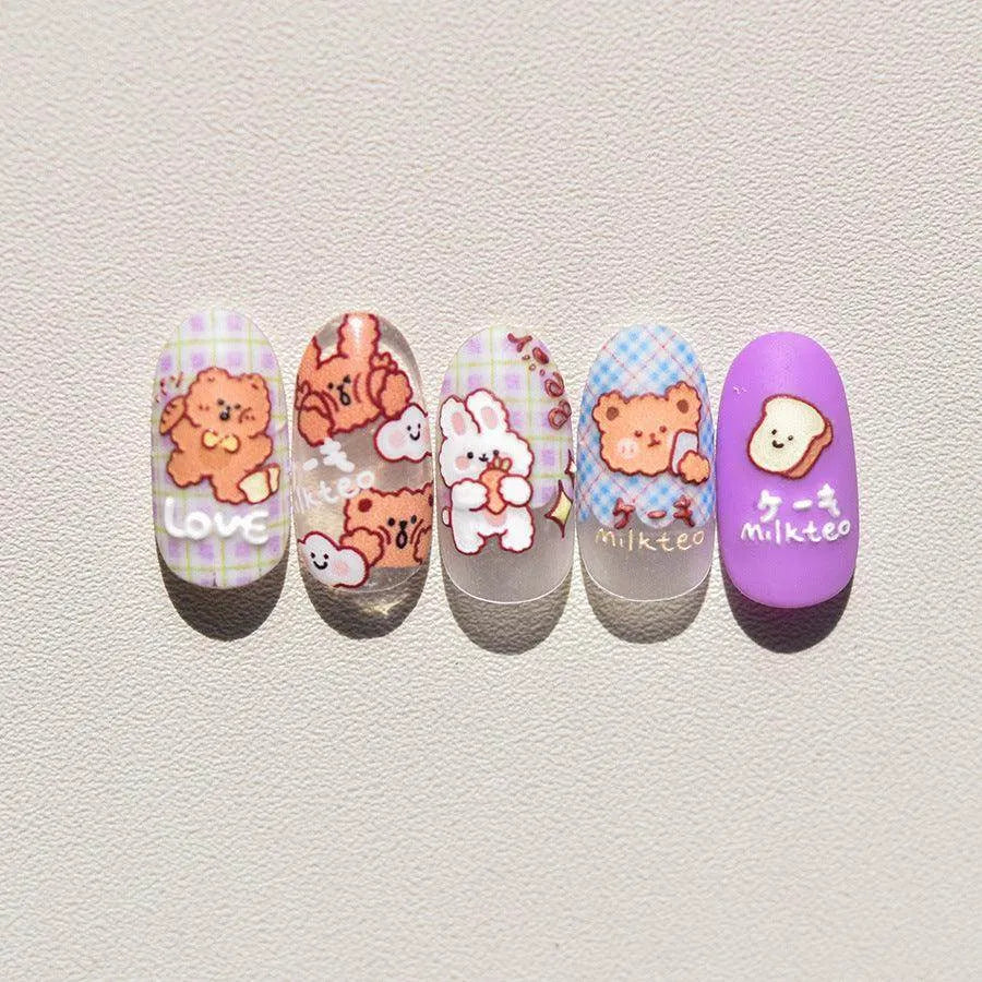 Cartoon Bear Nail Art Stickers Adhesive Embossed Lucky Bear with Rabbit Sticker Decals to3508