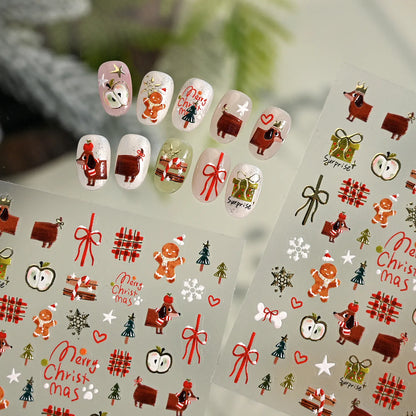Cartoon Christmas Bear Dog Nail Art Stickers - Cute Snowman Xmas Tree Snowflake Decals TS4197