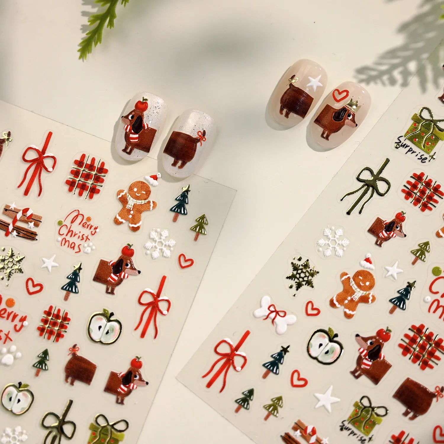 Cartoon Christmas Bear Dog Nail Art Stickers - Cute Snowman Xmas Tree Snowflake Decals TS4197