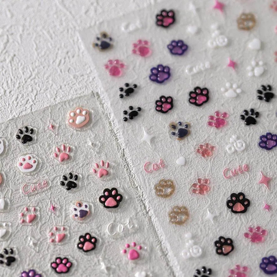 Cartoon Claw Nail Art Stickers Adhesive Embossed Cute Paw Sticker Decals TS3660