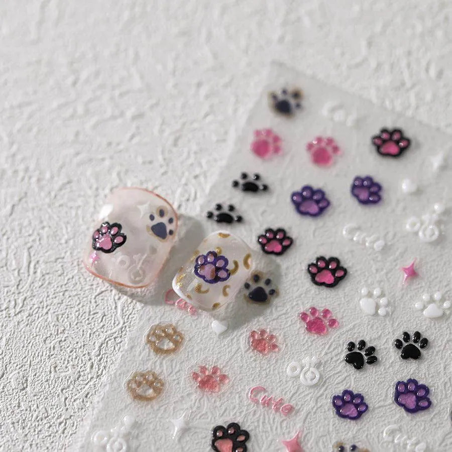 Cartoon Claw Nail Art Stickers Adhesive Embossed Cute Paw Sticker Decals TS3660