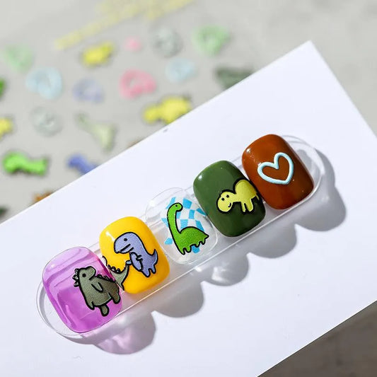 Cartoon Dinosaurs Nail Art Stickers Animal Adhesive Embossed Sticker Decals KX253