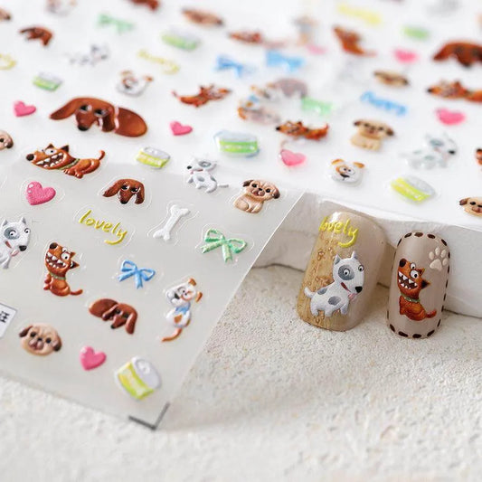 Cartoon Dog Nail Art Stickers Adhesive Embossed Puppy Dogs Sticker Decals TS3659