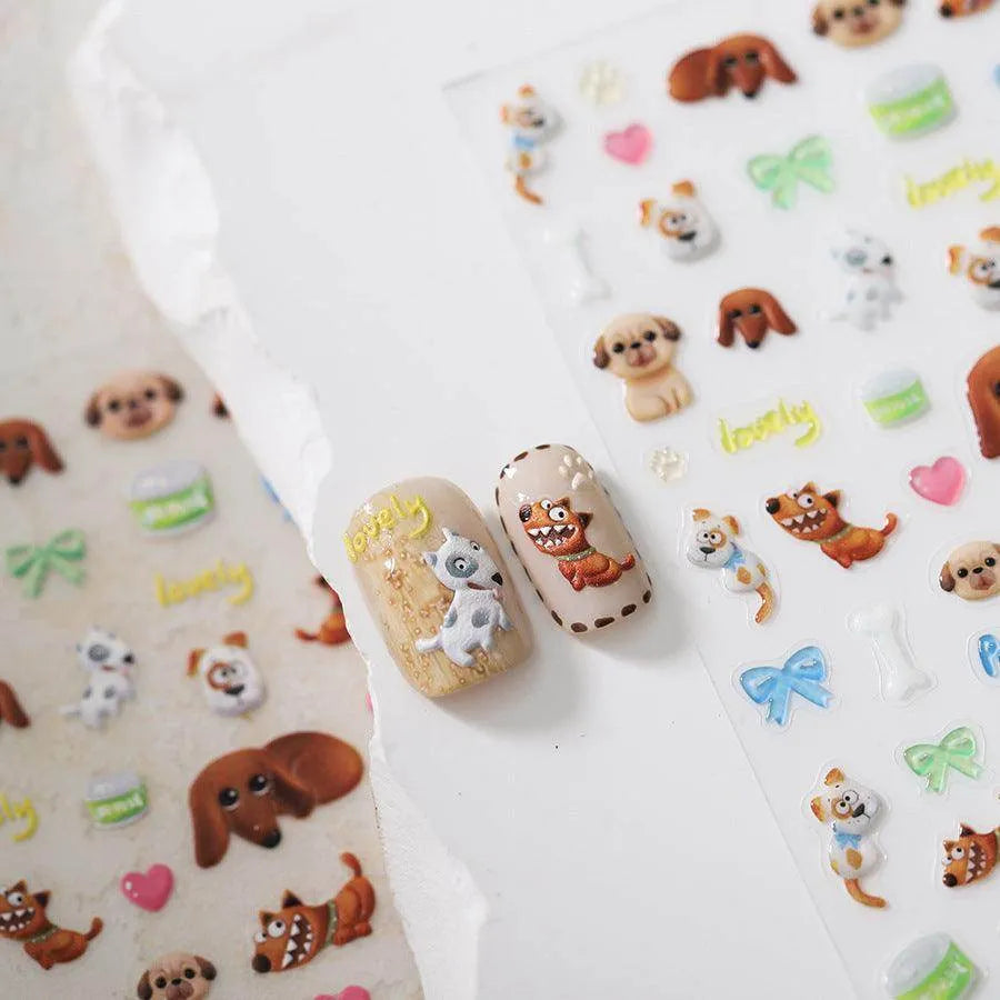 Cartoon Dog Nail Art Stickers Adhesive Embossed Puppy Dogs Sticker Decals TS3659
