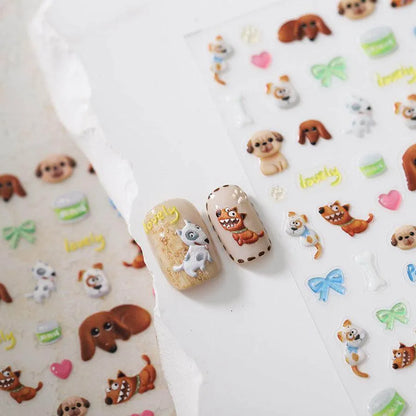 Cartoon Dog Nail Art Stickers Adhesive Embossed Puppy Dogs Sticker Decals TS3659