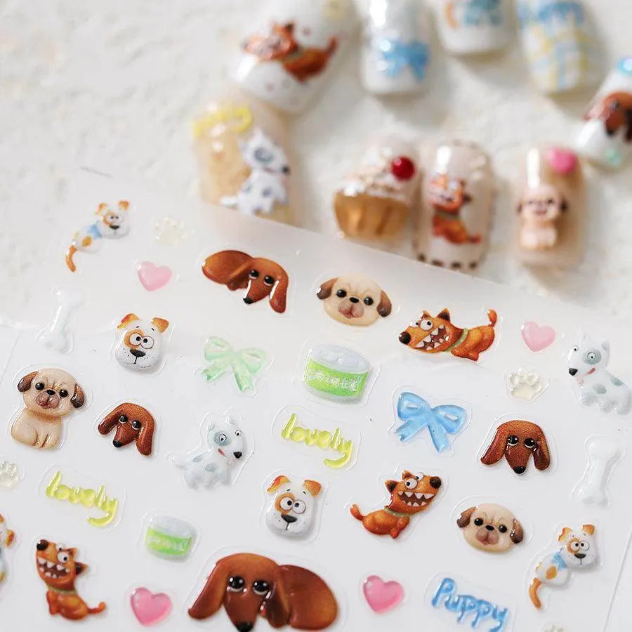Cartoon Dog Nail Art Stickers Adhesive Embossed Puppy Dogs Sticker Decals TS3659