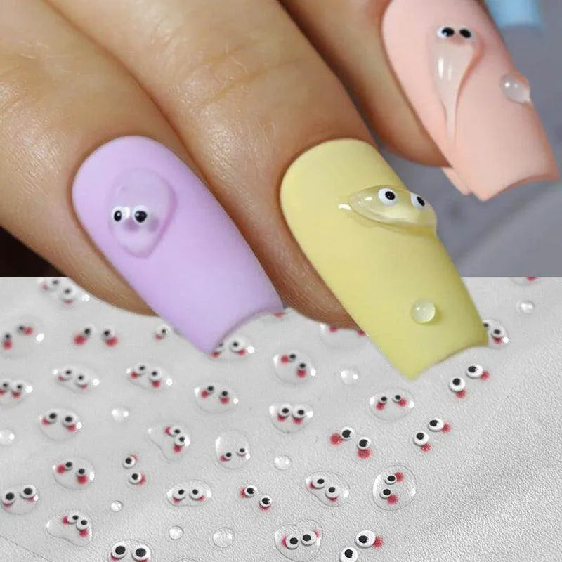 Cartoon Eyes Nail Art Stickers Adhesive Embossed Jelly Eyes Sticker Decals M173