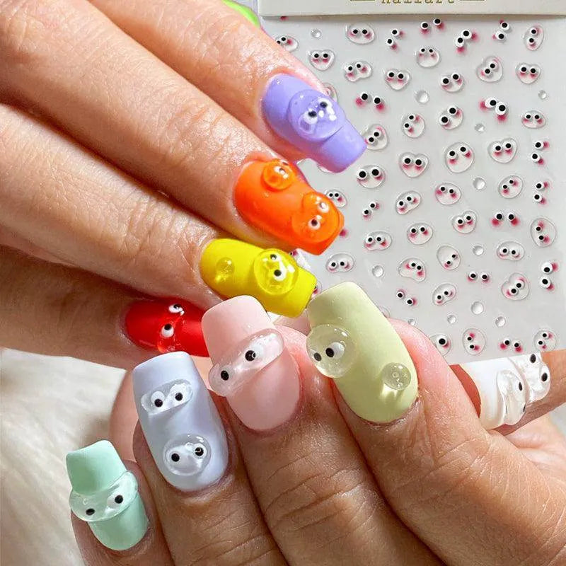 Cartoon Eyes Nail Art Stickers Adhesive Embossed Jelly Eyes Sticker Decals M173