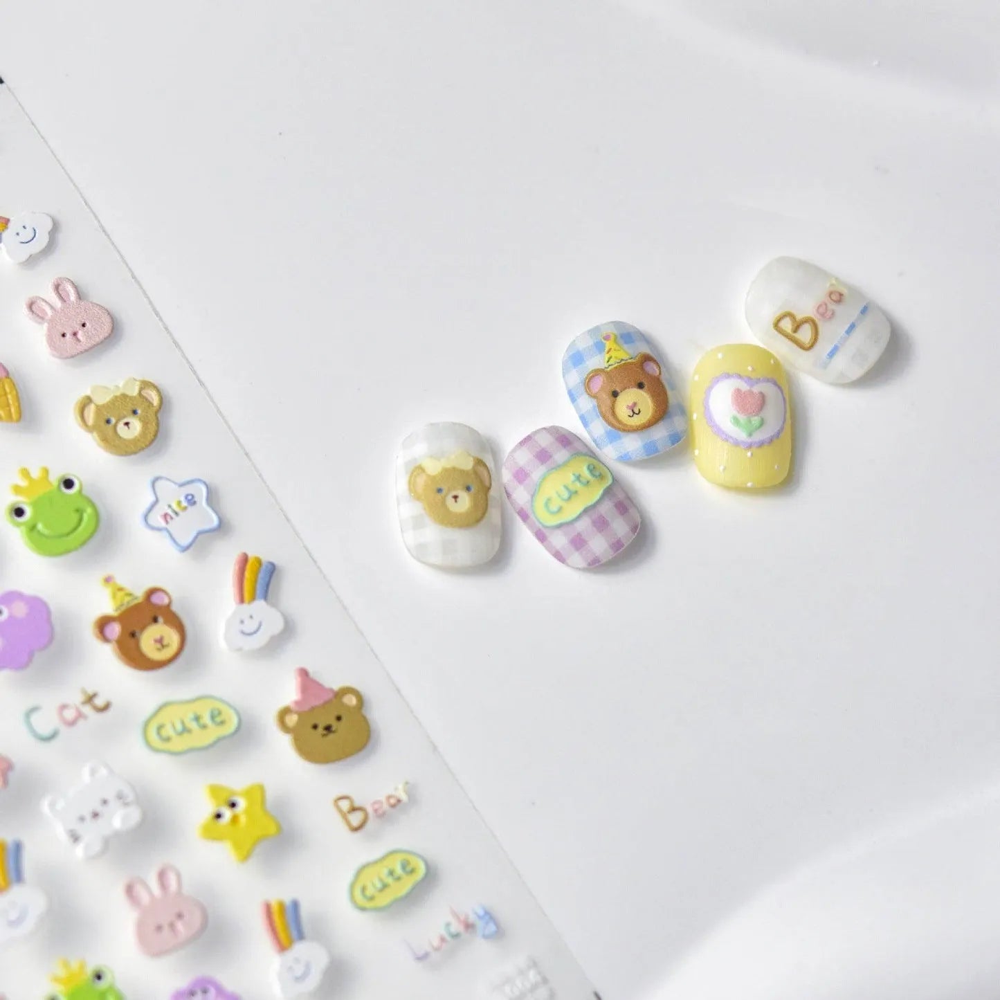 Cartoon Frog Nail Art Stickers Adhesive Embossed Bear Panda Sticker Decals to3004