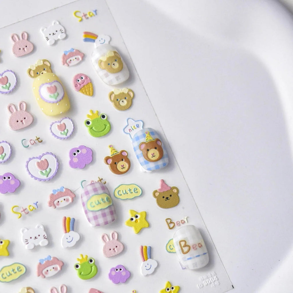 Cartoon Frog Nail Art Stickers Adhesive Embossed Bear Panda Sticker Decals to3004