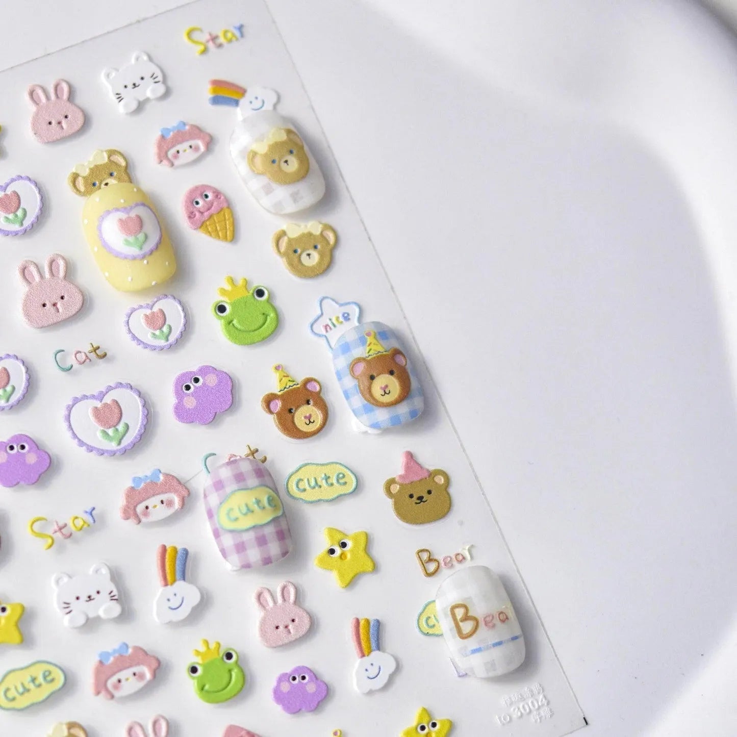 Cartoon Frog Nail Art Stickers Adhesive Embossed Bear Panda Sticker Decals to3004