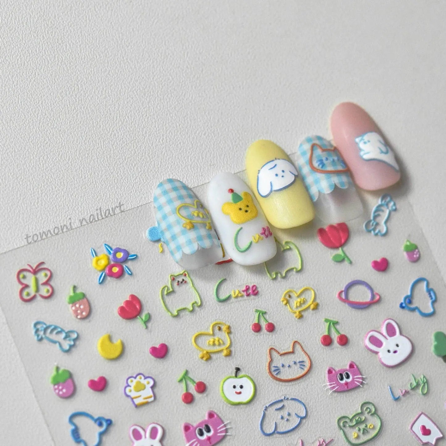 Cartoon Kitten Animals Nail Art Stickers Puppy Cat Adhesive Embossed Sticker Decals to2920