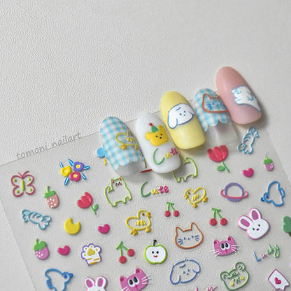 Cartoon Kitten Animals Nail Art Stickers Puppy Cat Adhesive Embossed Sticker Decals to2920
